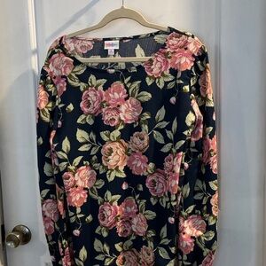 LuLaRoe Navy Top with Pink and Olive Floral